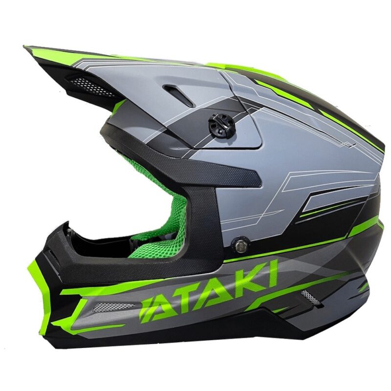 Шлем кроссовый ATAKI SC-18 BLAZE, сер/кисл зел мат, YXL
