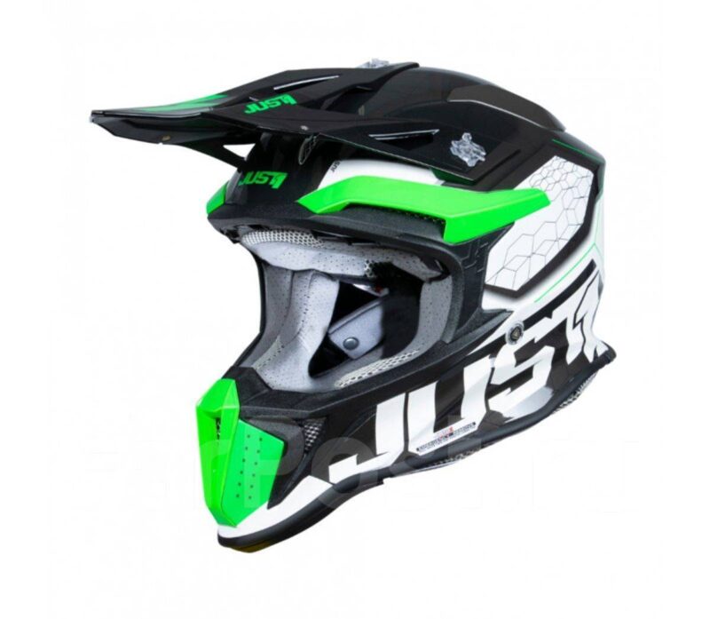 Шлем кроссовый JUST1 J18 HEXA (Hi-Vis зеленый/белый, L, 1560035-880-2361)
